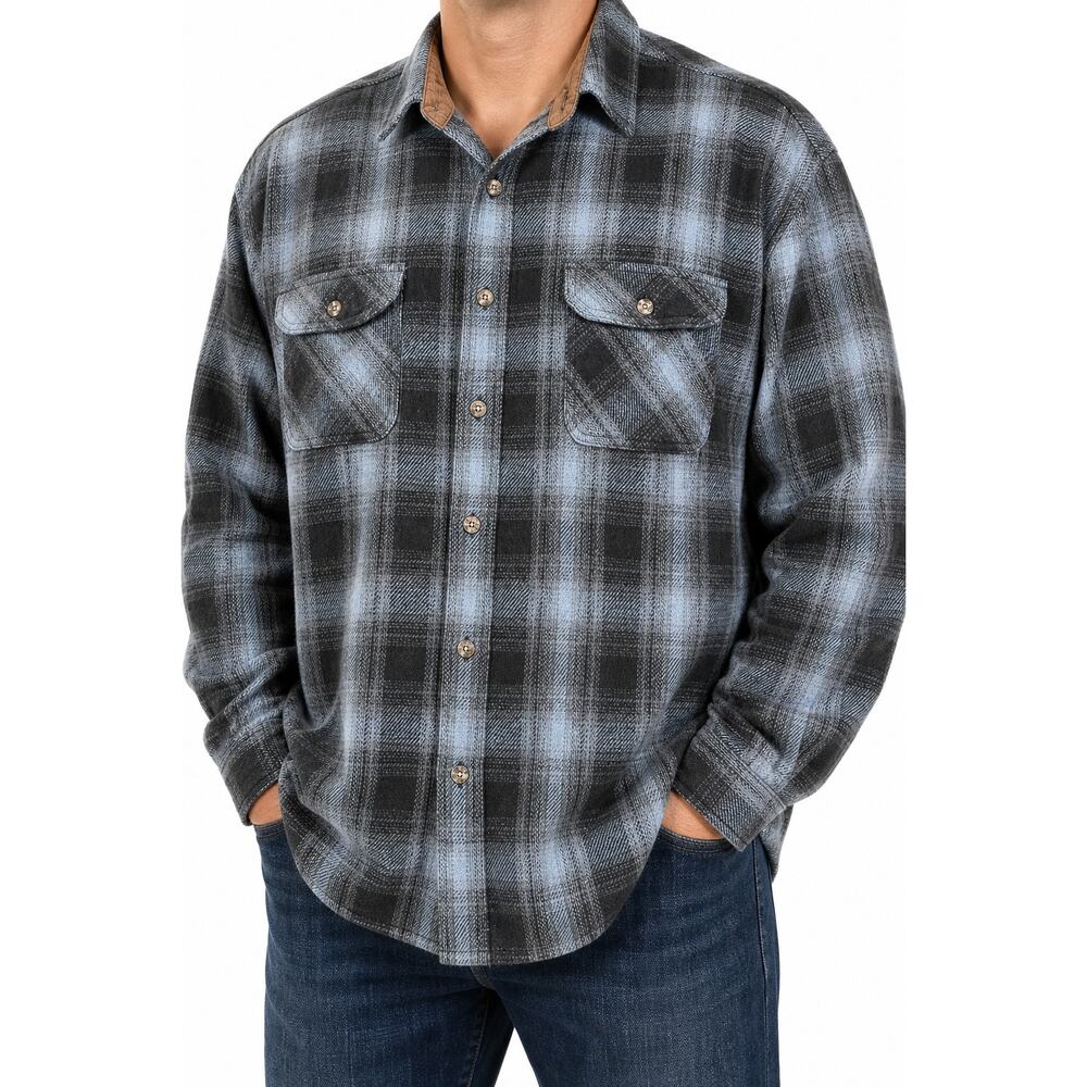Field & Stream Plaid Flannel Shirt Black Gray Size XL